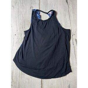 Juicy Couture Tank Top Womens XL Black Blue Leopard Print Drape Back Y2K Chic
